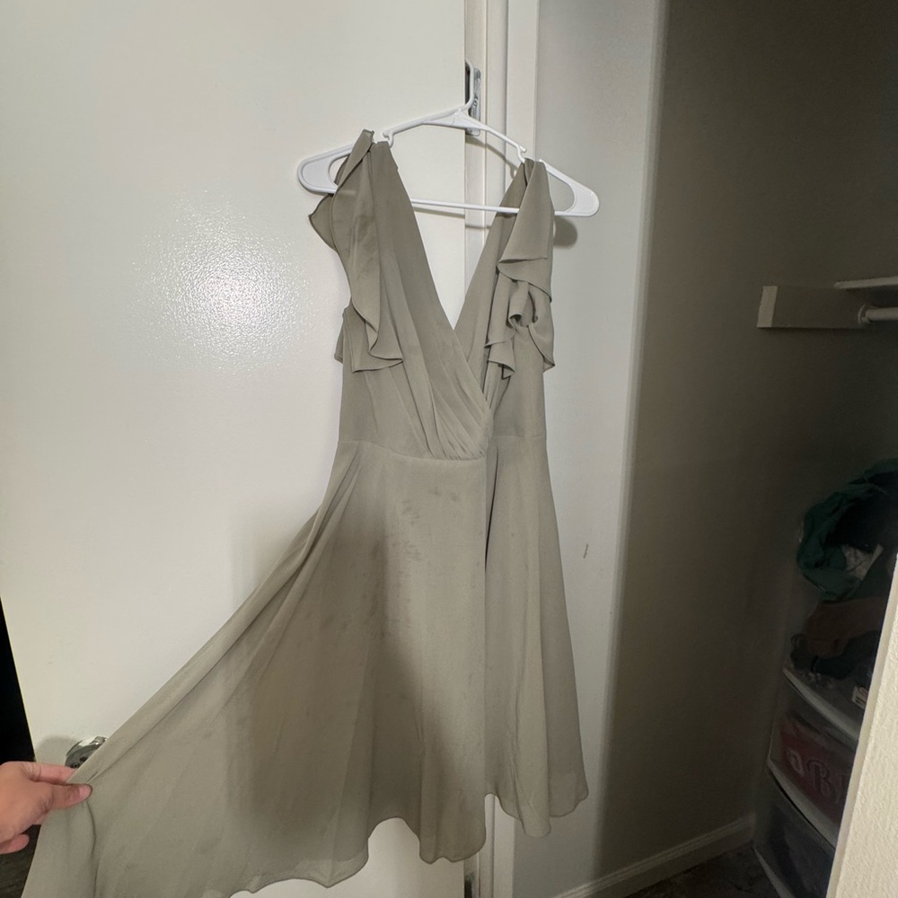 David's Bridal Flowing bridesmaid dress Sage green
